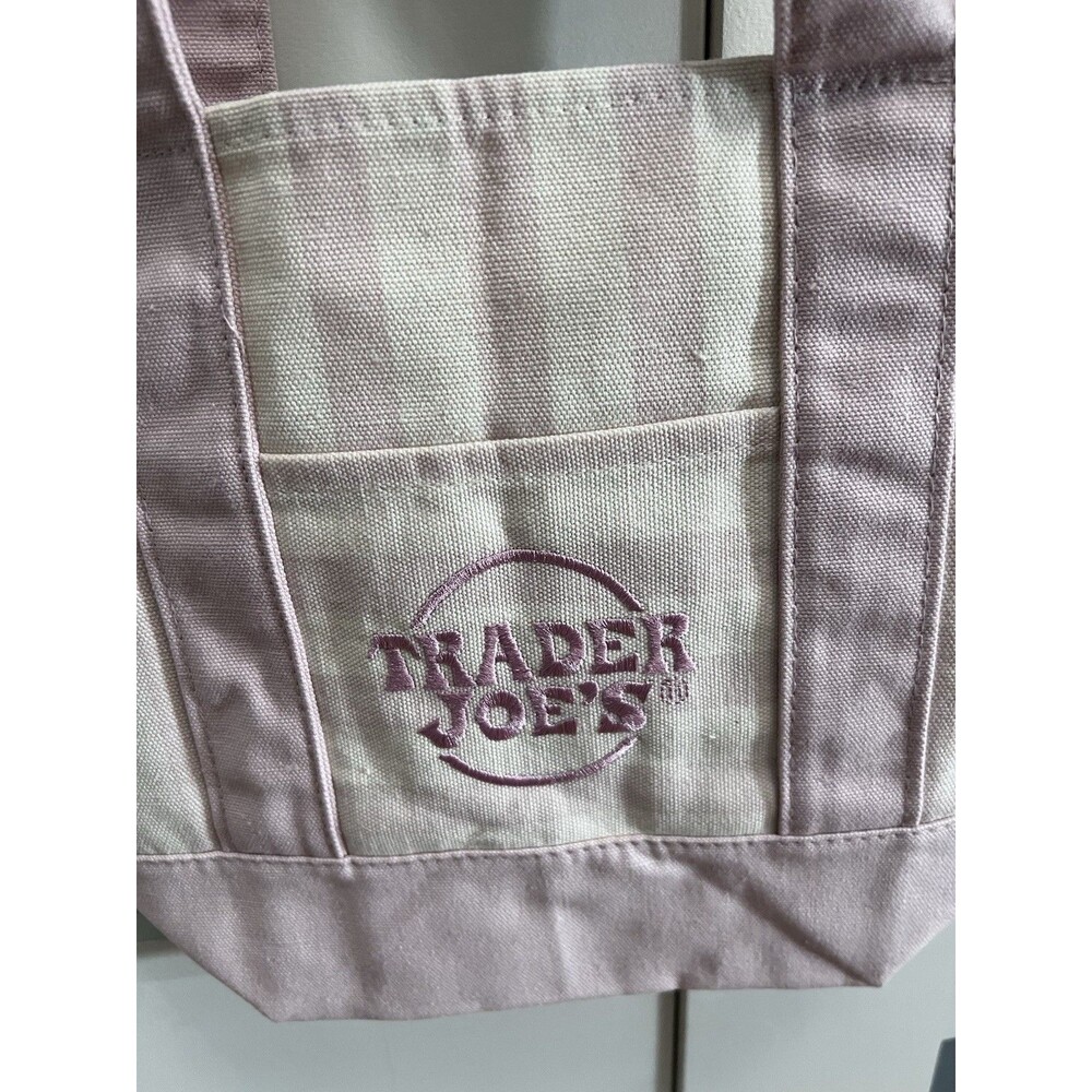 NEW TRADER JOE'S STRIPED MINI CANVAS TOTE BAG SUMMER 2026_PINK/CREAM